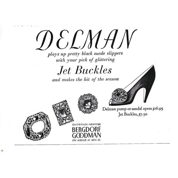 Delman Jet Buckles Shoes Slippers Bergdorf Goodman NYC 1940s Vintage Print Ad - Picture 4 of 4